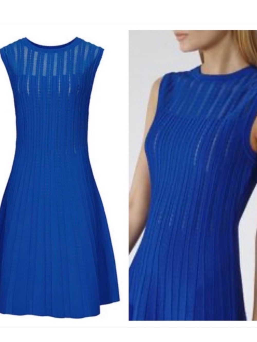 Reiss Cobalt Blue Sleeveless Ribbed Fit-and-Flare Dress